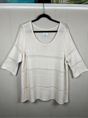 Old Navy White Open-Knit‎ Scoop Neck Sweater Coastal Layering
